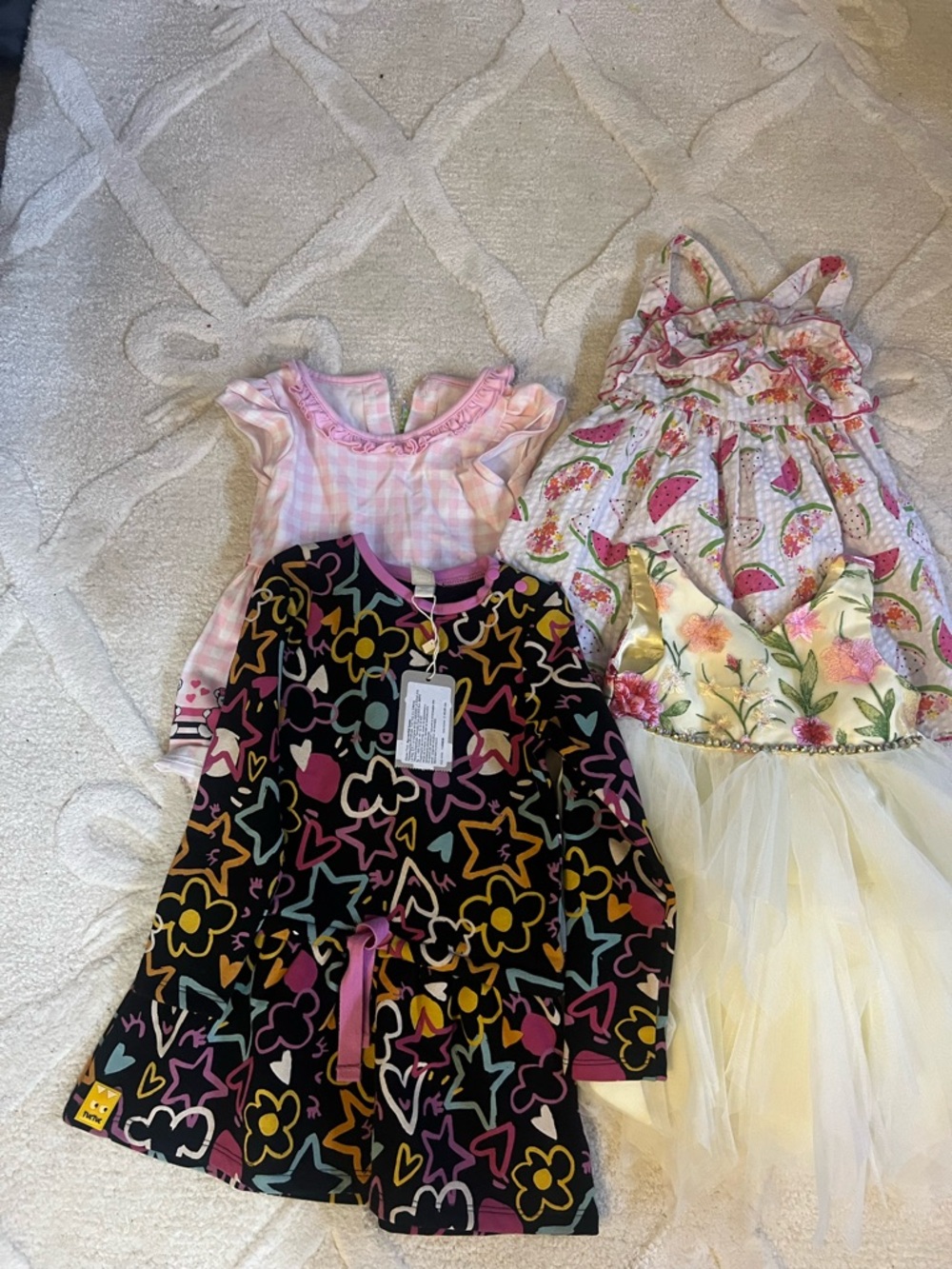 Black Sweater with Multicolor Hearts & Stars (Pink Trim)